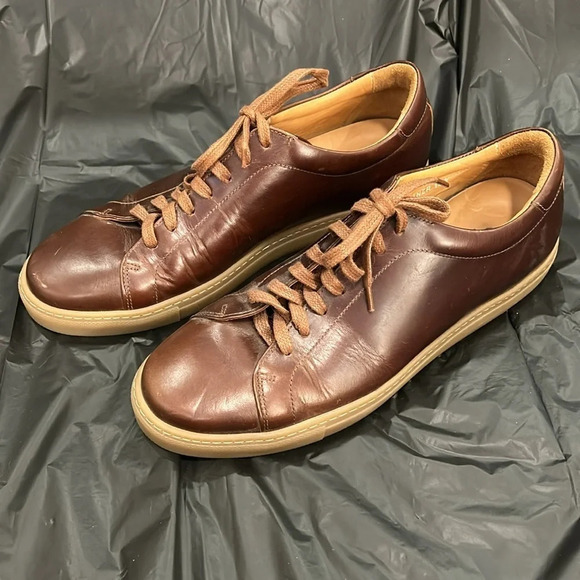 Epaulet Brown Leather Low Top Sneakers - Picture 2 of 12